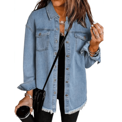 Jeansjacke im Oversize-Stil mit ausgefranstem Saum und Used-Look