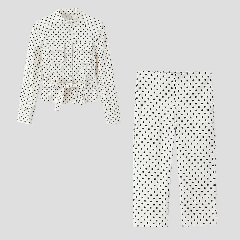 Women Polka Dot Two Piece Set Crop Top Pants Casual Outfit
