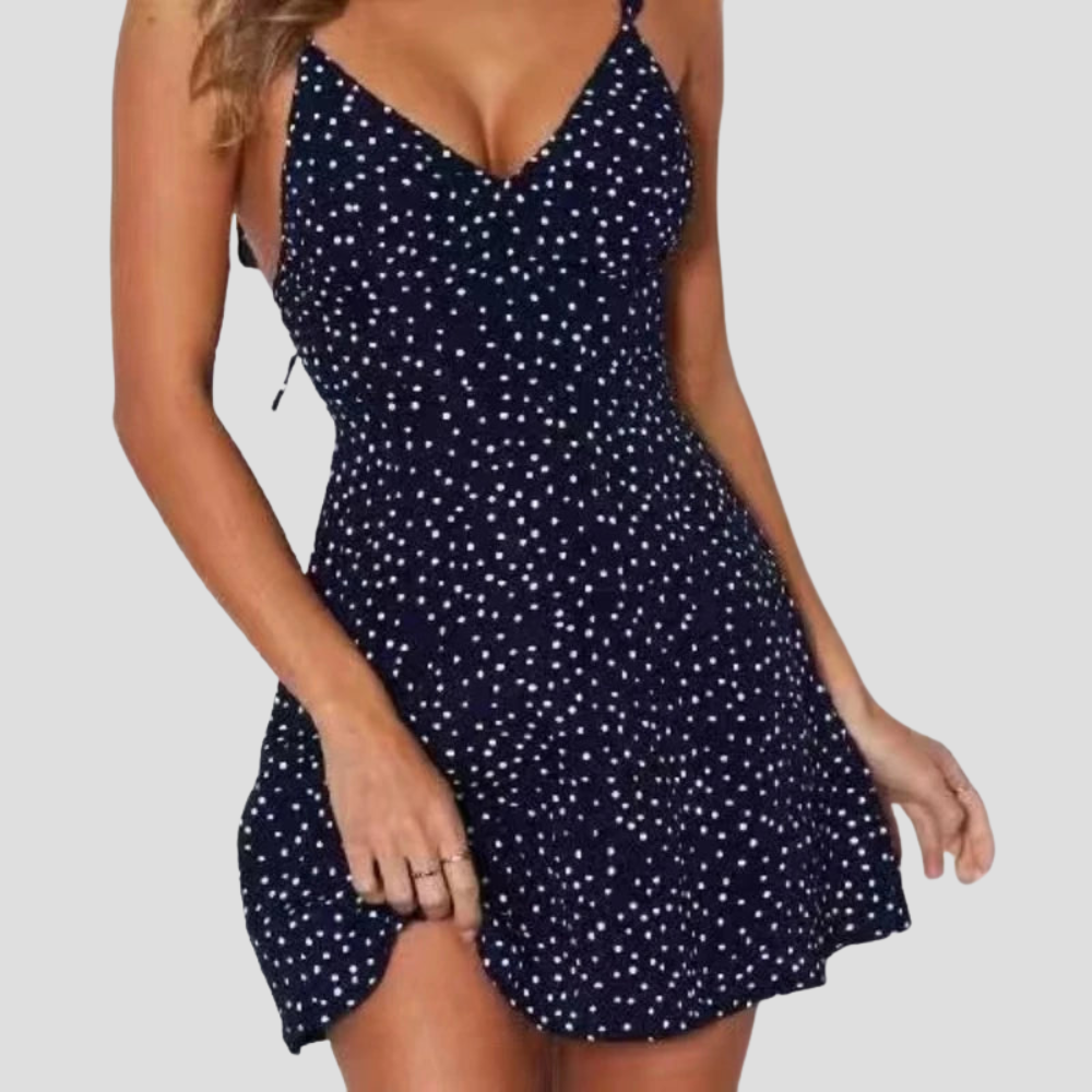 Women Polka Dot Camisole Mini Dress Backless A Line