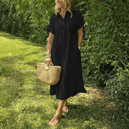 Damen Midi-Kleid mit gestreiftem Hemd und Knopfleiste vorne