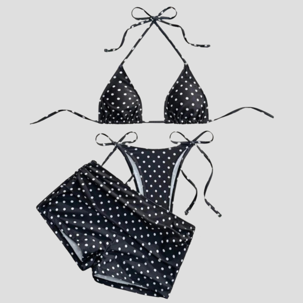 Women Polka Dot Three Piece Bikini Set Swimwear Beach