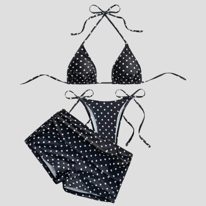 Women Polka Dot Three Piece Bikini Set Swimwear Beach