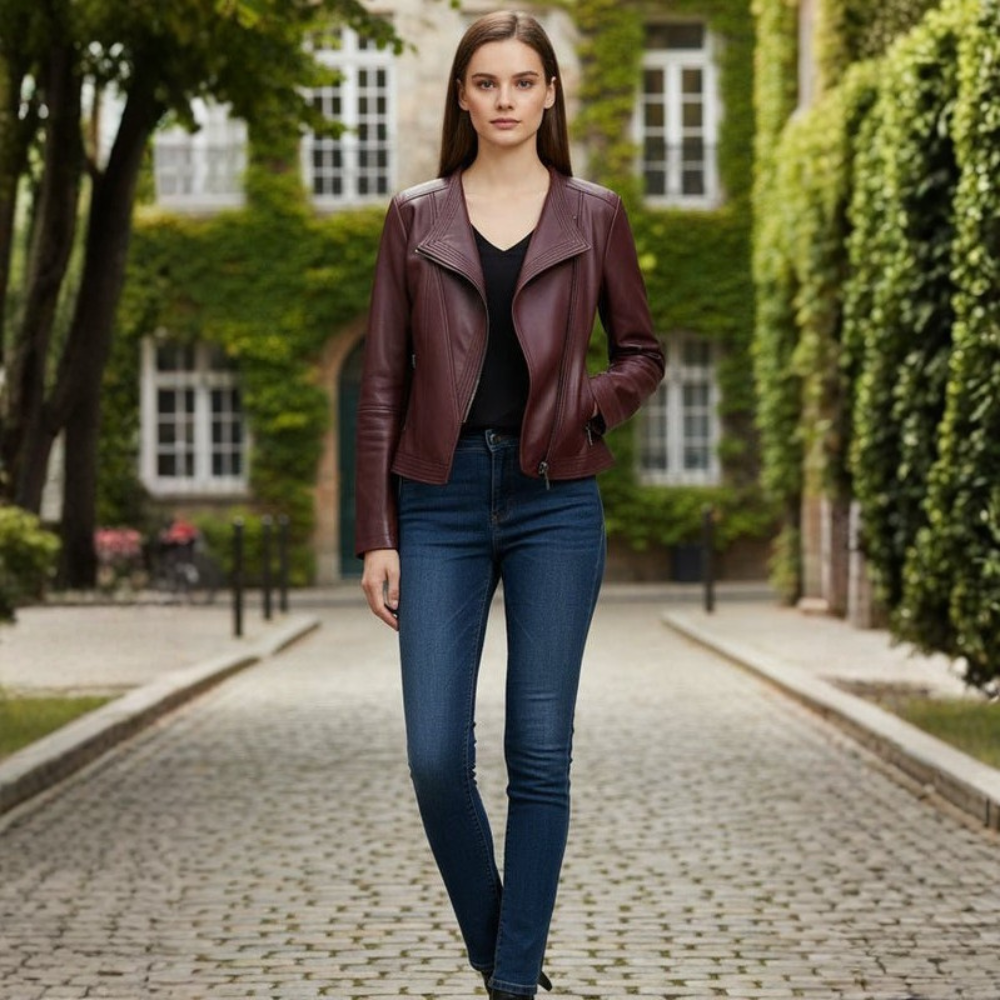 Women Jacket Asymmetrical Zip V Collar Casual Outerwear