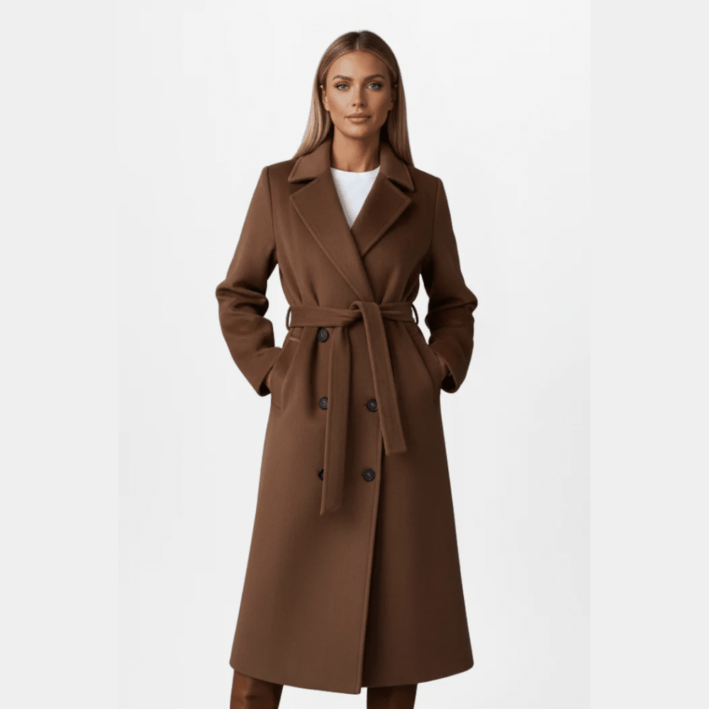 Elegant Long Coat with Belted Waist
