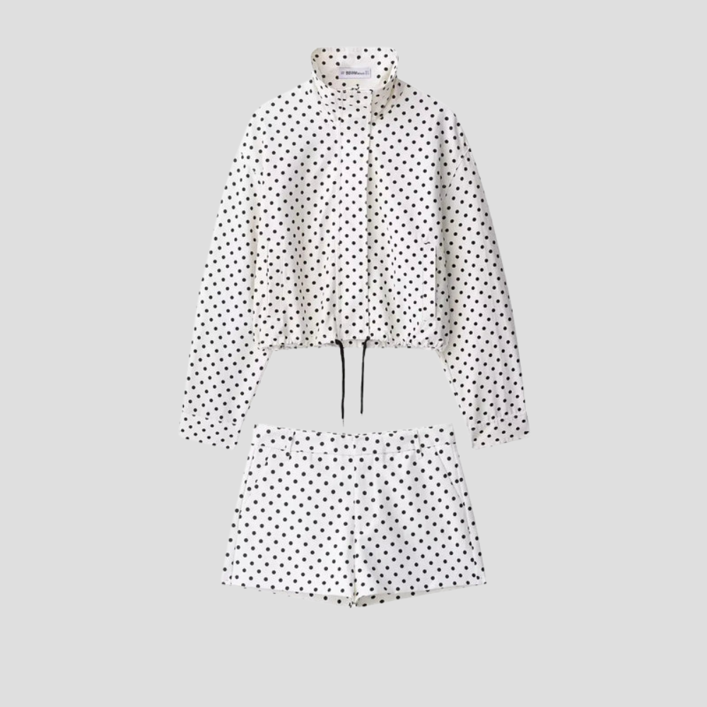 Women Polka Dot Jacket Stand Collar Casual Coat
