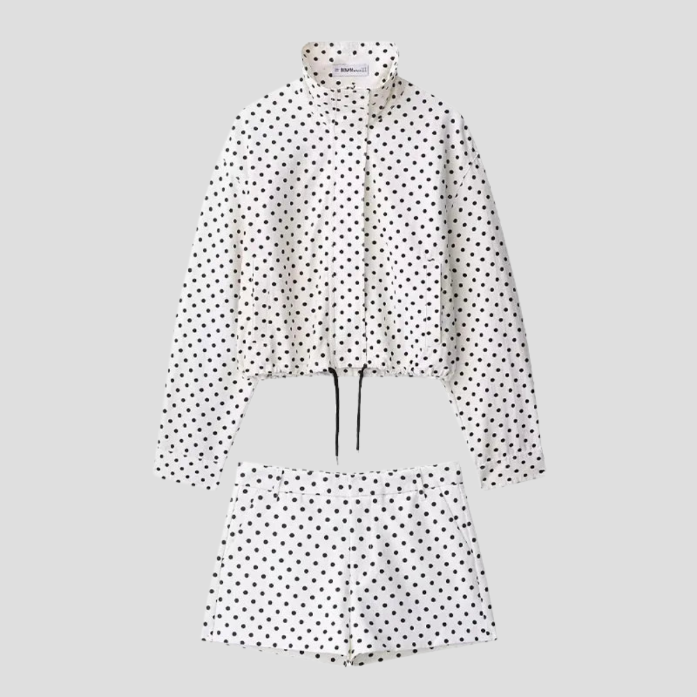 Women Polka Dot Turtleneck Jacket Long Sleeve Casual Coat