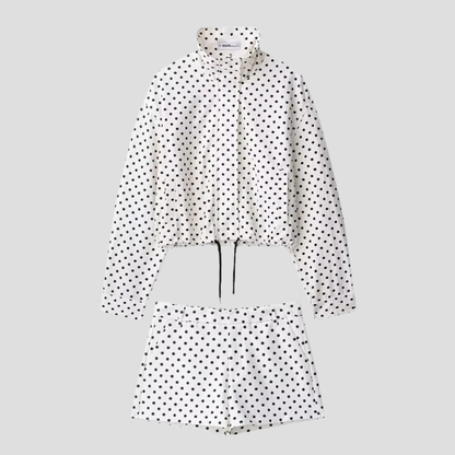 Damenjacke mit Rollkragen und Polka-Dots, langärmliger Freizeitmantel