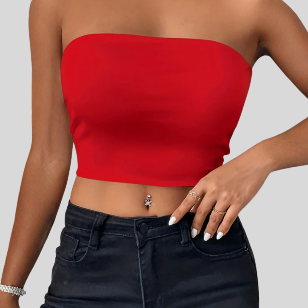 Women Bandeau Tube Top Strapless Slim Fit Summer Casual Outfit