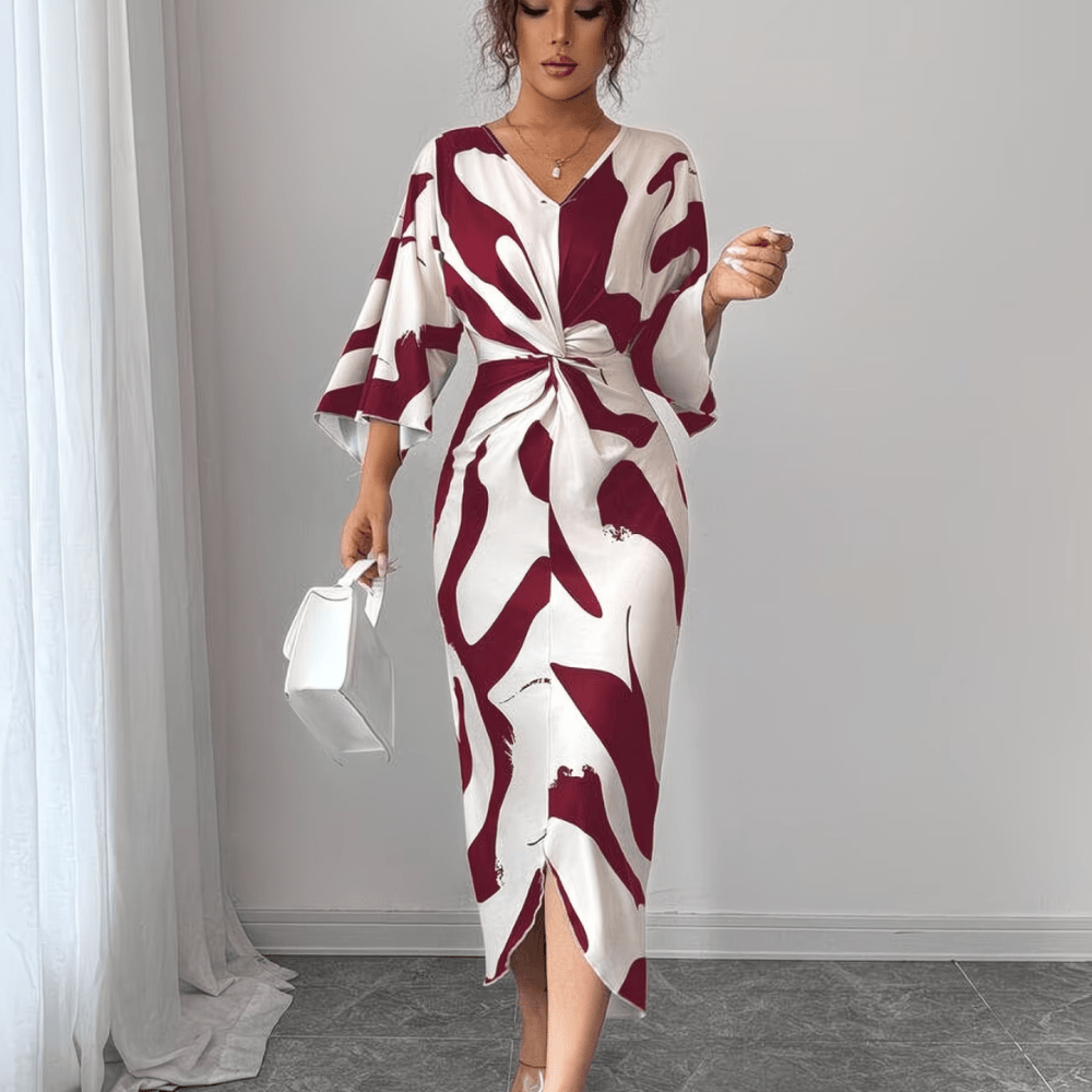 Abstract Print Twist Waist Midi Dress