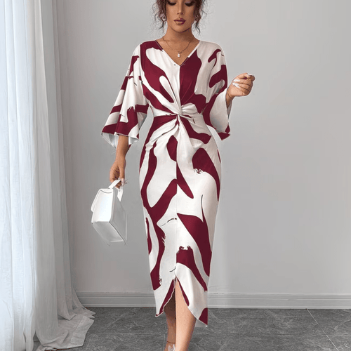 Midi-Kleid mit abstraktem Print und gedrehtem Taillendetail