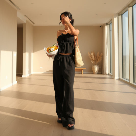 Conjunto de pantalones y top tubo con lazo