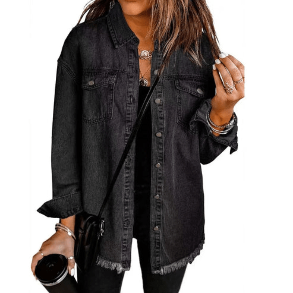 Frayed Hem Oversized Washed Shirt Jacket
