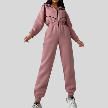 Women Long Sleeve Jumpsuit Fleece Lined Casual One Piece Outfit