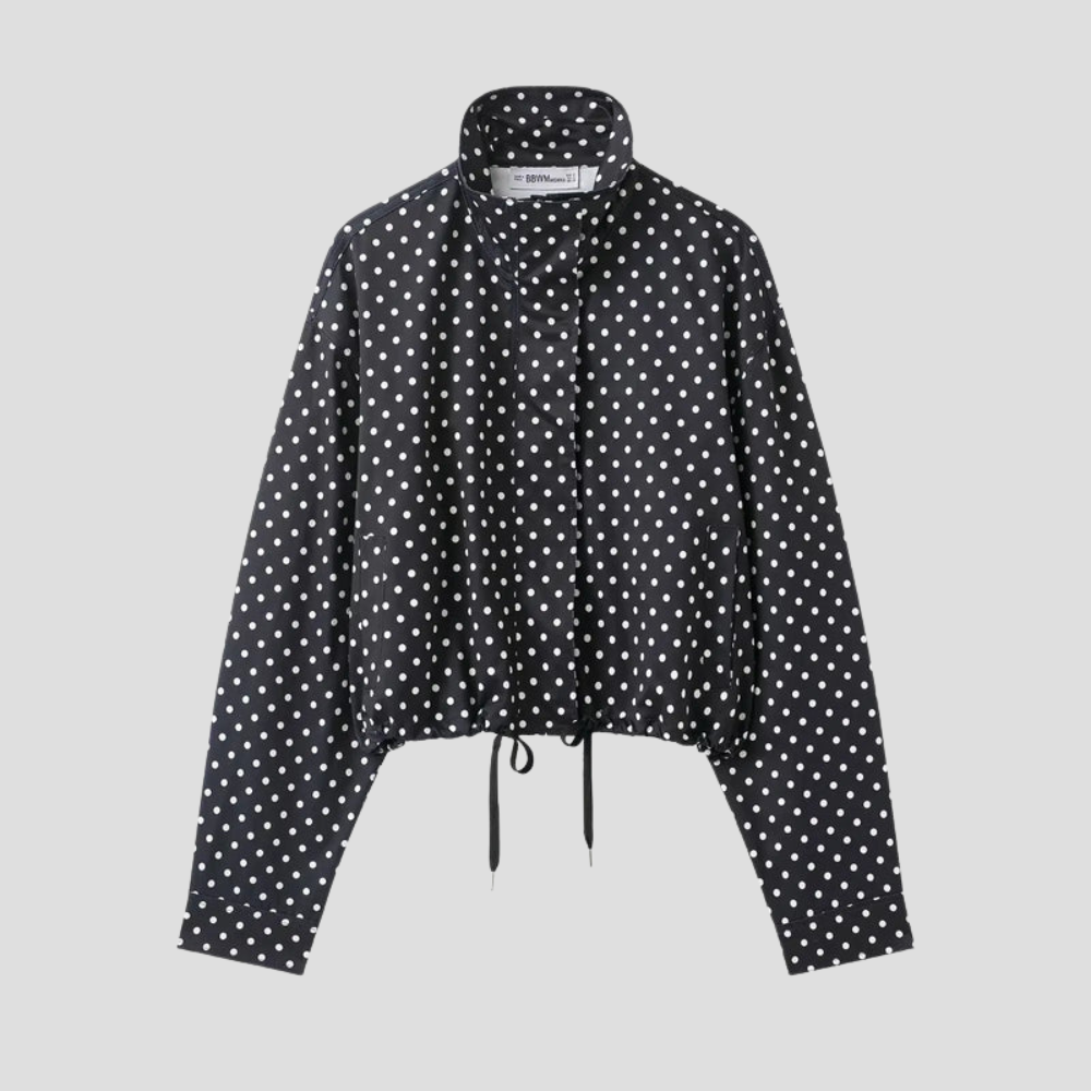 Damenjacke mit Rollkragen und Polka-Dots, langärmliger Freizeitmantel