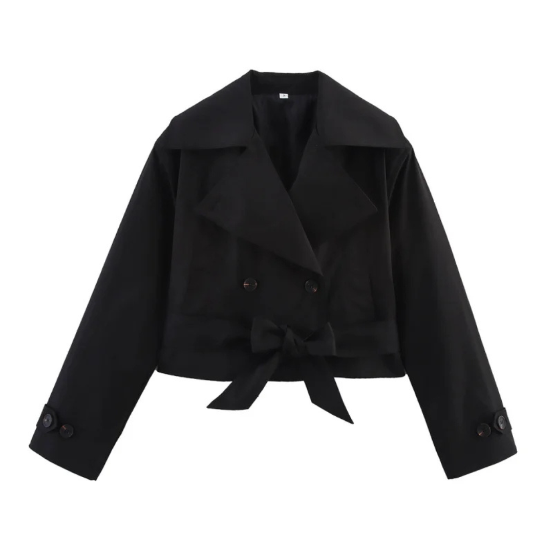 Kurz geschnittene Trenchcoat-Jacke mit Gürtel