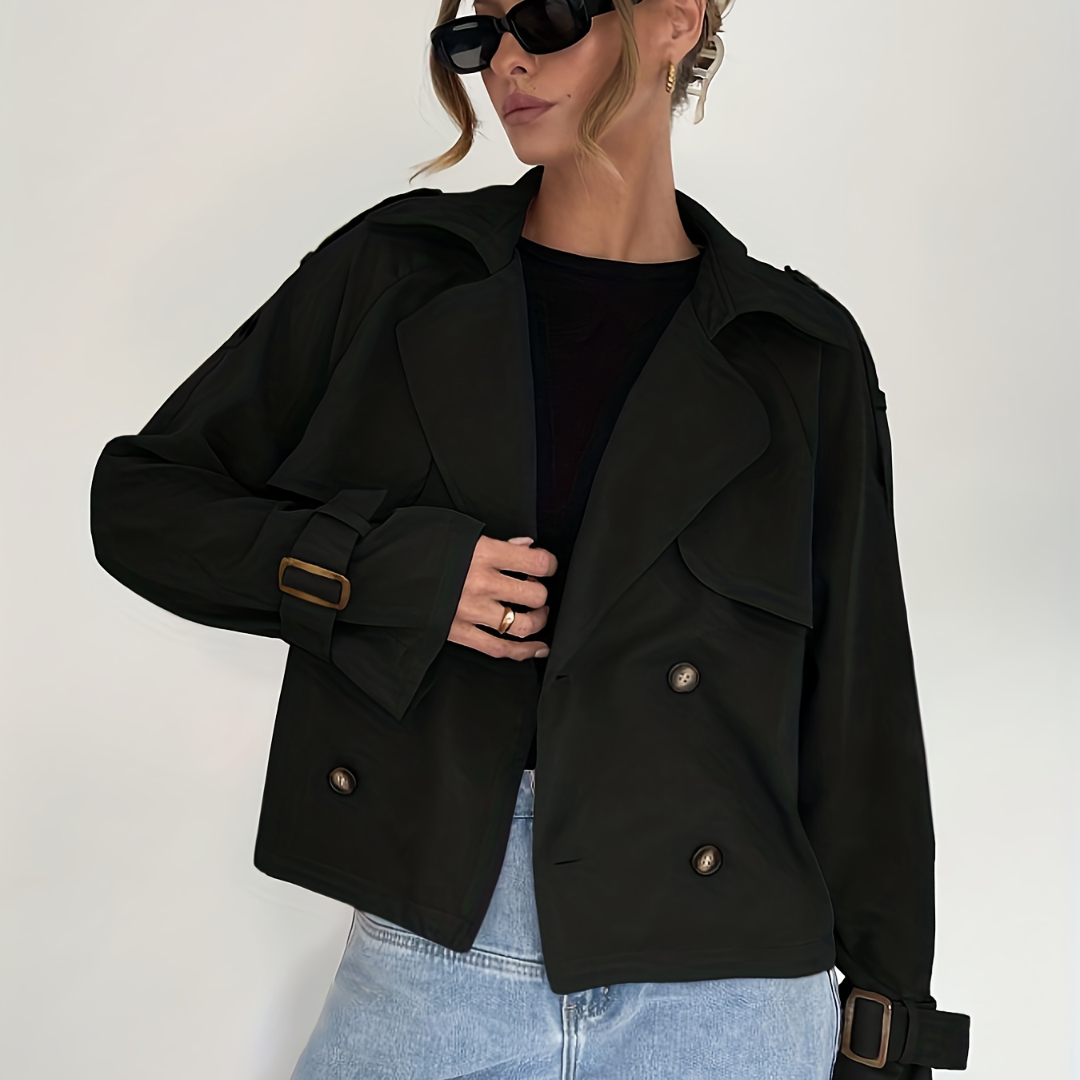 Kurz geschnittene Trenchcoat-Jacke, leicht, mit Gürtel, lässige Oberbekleidung