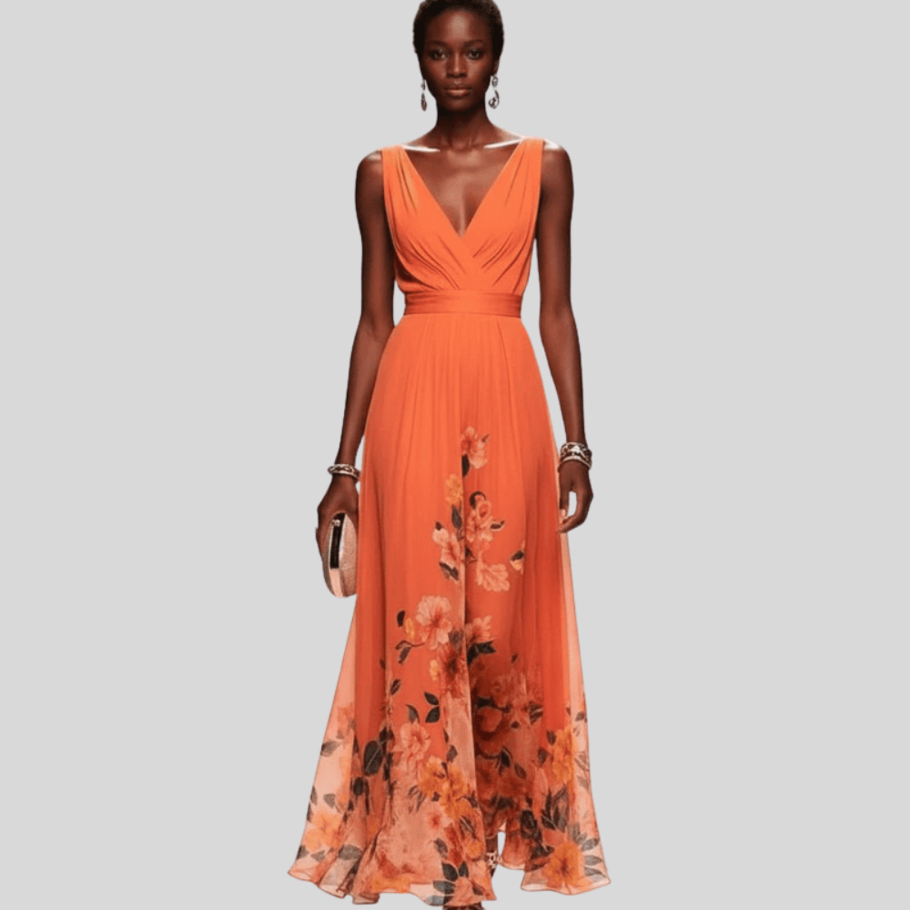 Damen Maxikleid aus Chiffon mit Blumenmuster Elegantes Sommeroutfit für Hochzeitsgäste
