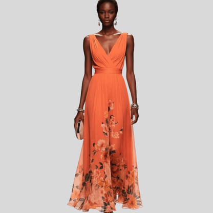 Damen Maxikleid aus Chiffon mit Blumenmuster Elegantes Sommeroutfit für Hochzeitsgäste