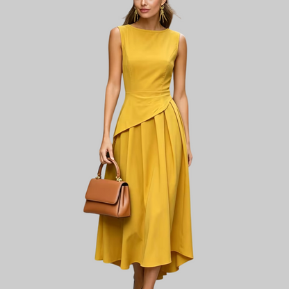 Sleeveless Asymmetrical Pleated Midi Dress