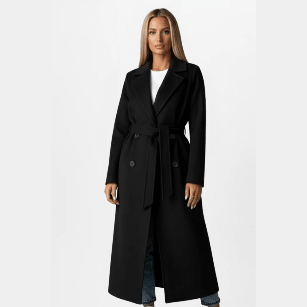 Elegant Long Coat with Belted Waist