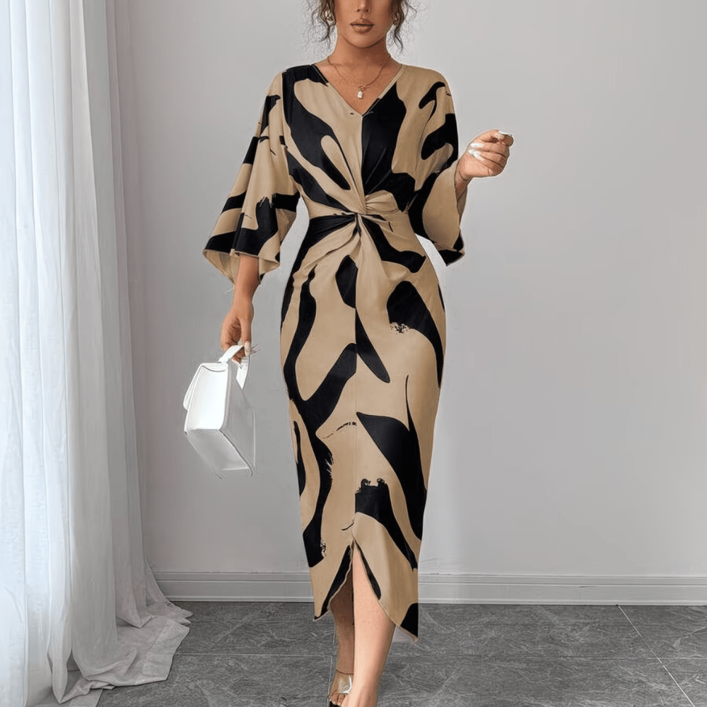 Abstract Print Twist Waist Midi Dress