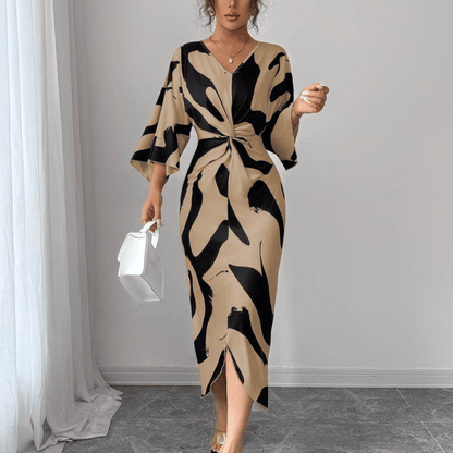 Abstract Print Twist Waist Midi Dress