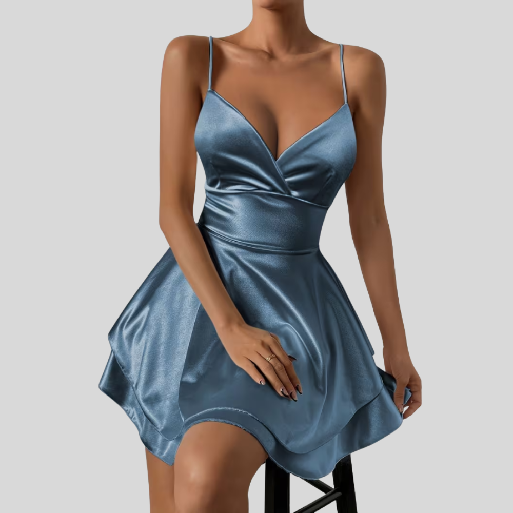 Women Cross V Neck Pleated Dress Open Back Elegant Evening Outfit