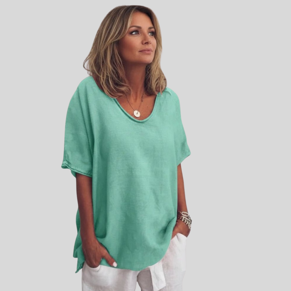 Women Relaxed V Neck Blouse Lightweight Summer Casual Top