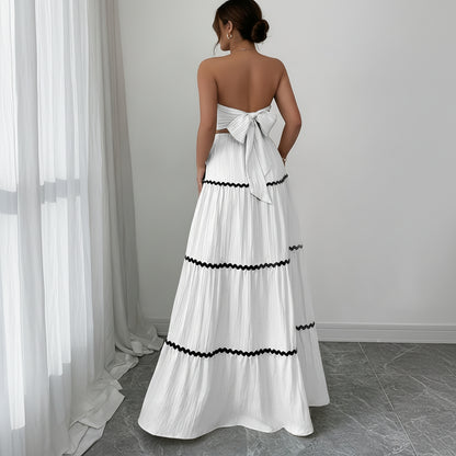 Wavy Lace Strapless Skirt Set
