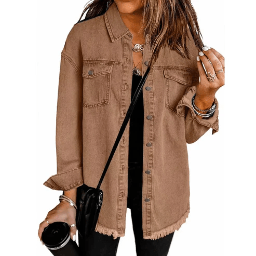 Frayed Hem Oversized Washed Shirt Jacket