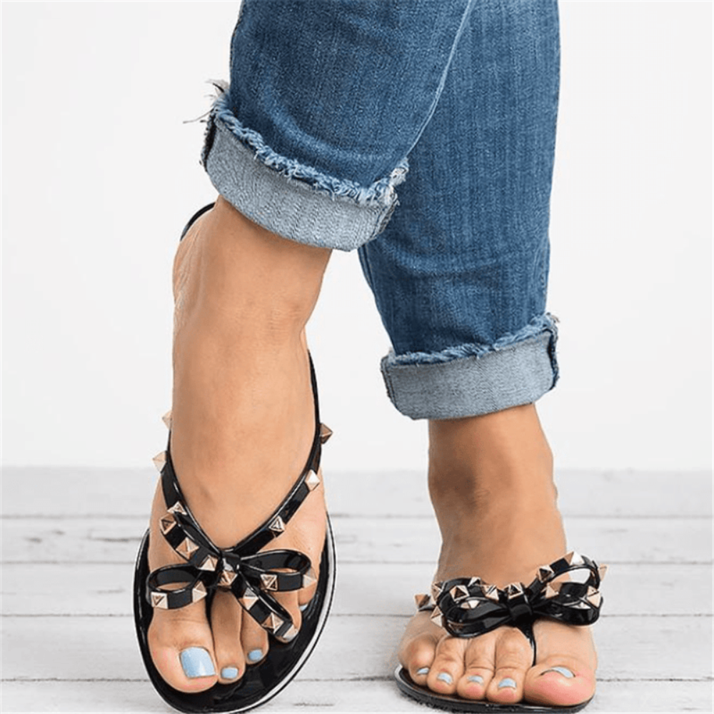 Women Studded Bow Jelly Sandals Flip Flop Casual Sandals