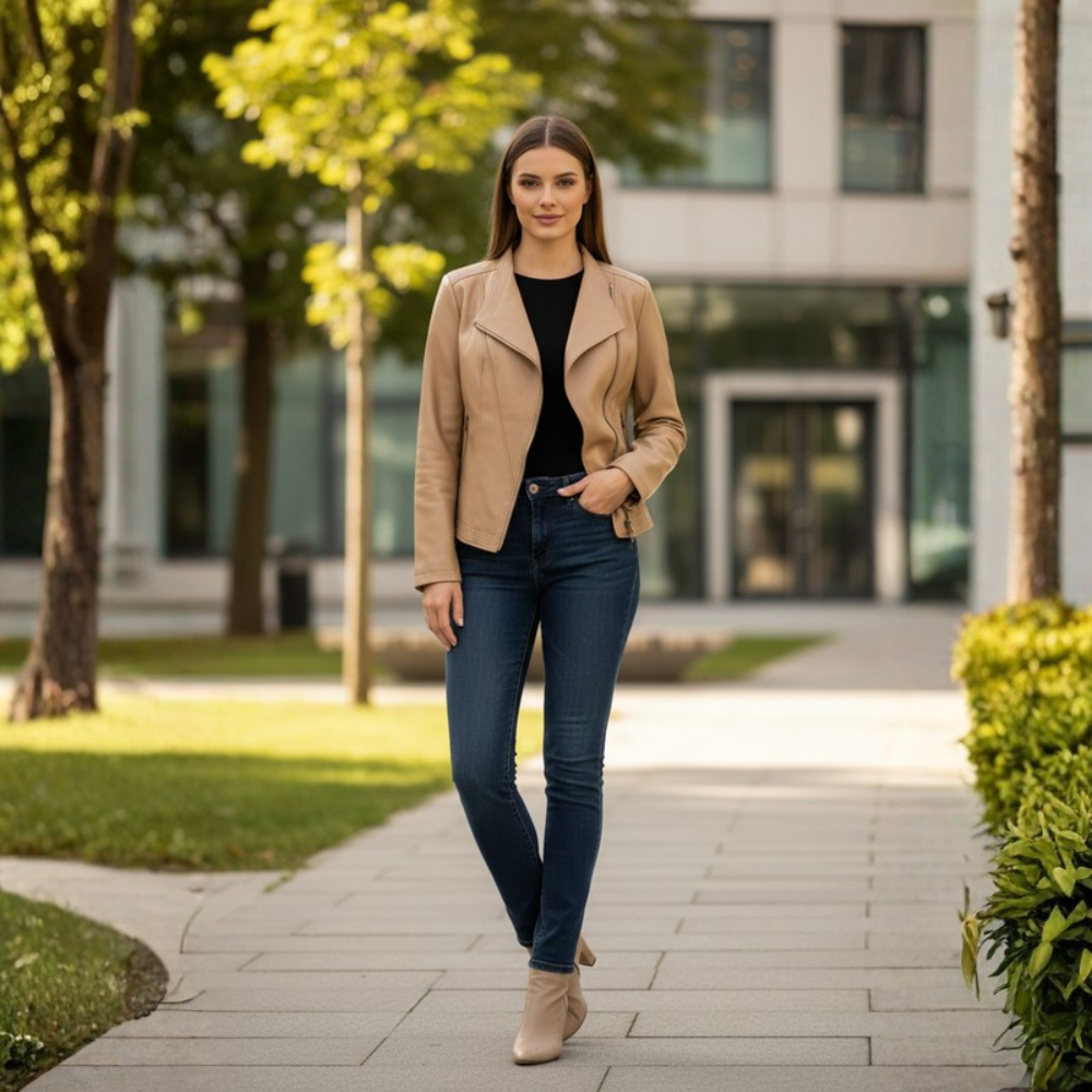 Women Jacket Asymmetrical Zip V Collar Casual Outerwear