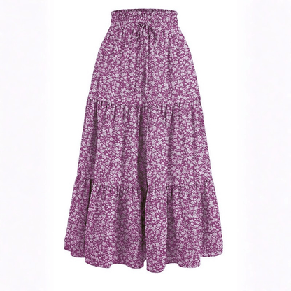 Damen Sommer Blumen A-Linien Midirock mit elastischem Bund