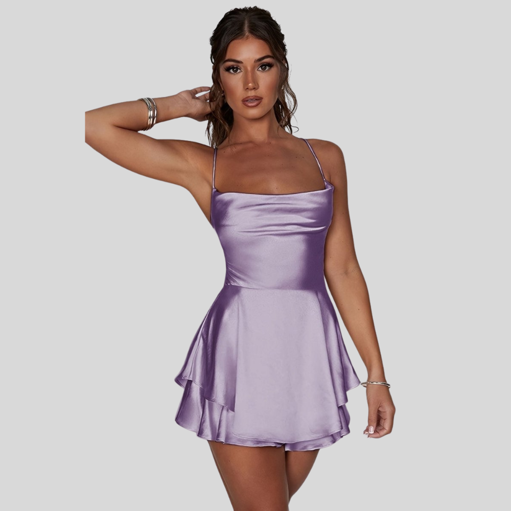 Women Backless Halter Neck Dress Ruched Waist Elegant Evening Outfit