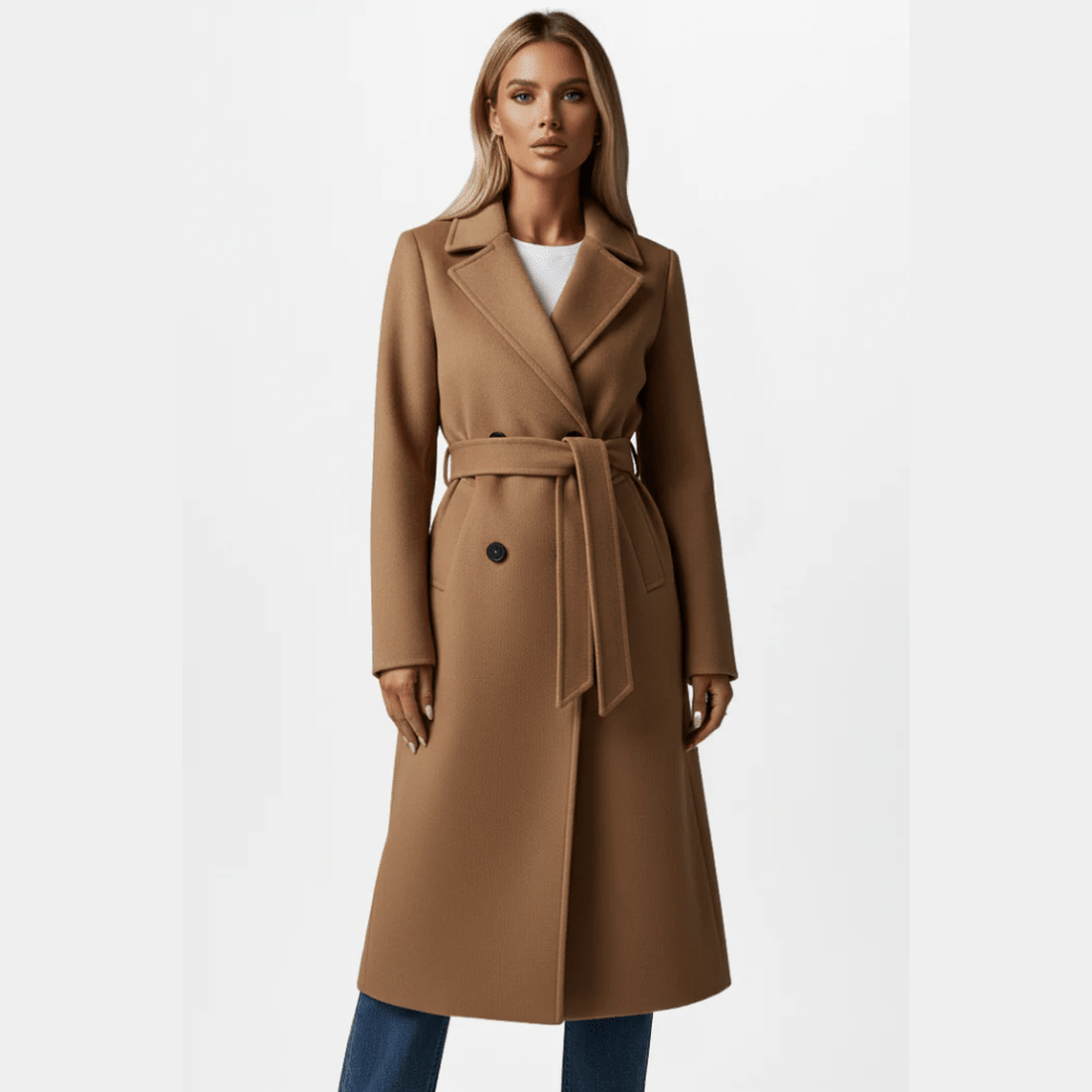 Elegant Long Coat with Belted Waist