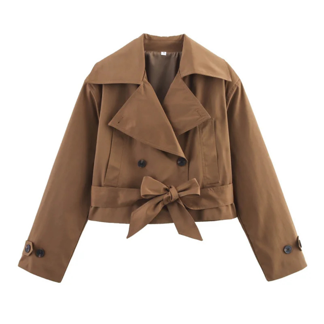 Kurz geschnittene Trenchcoat-Jacke mit Gürtel
