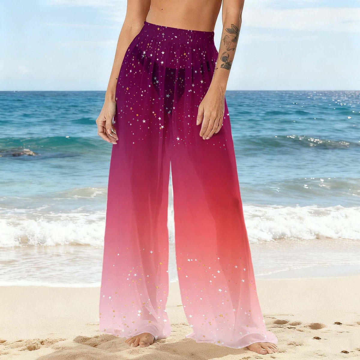 Transparente Strandhose mit Polka-Dots