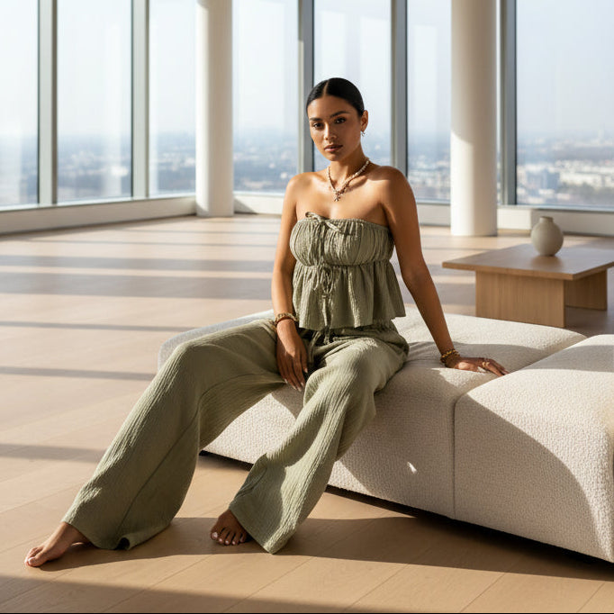Tie Up Tube Top Pants Set