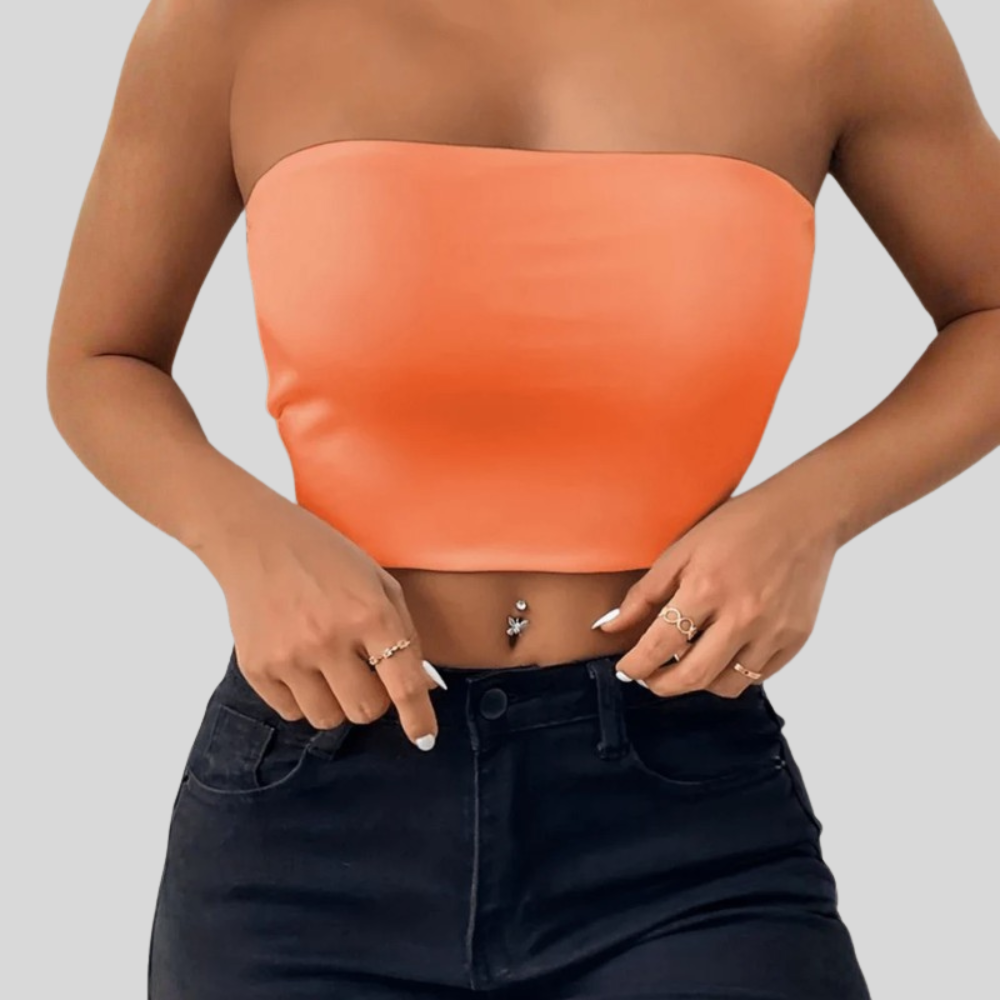 Women Bandeau Tube Top Strapless Slim Fit Summer Casual Outfit
