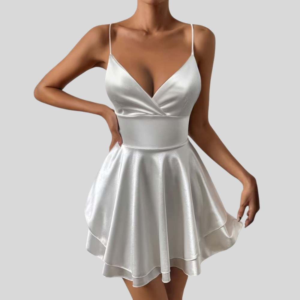 Women Cross V Neck Pleated Dress Open Back Elegant Evening Outfit