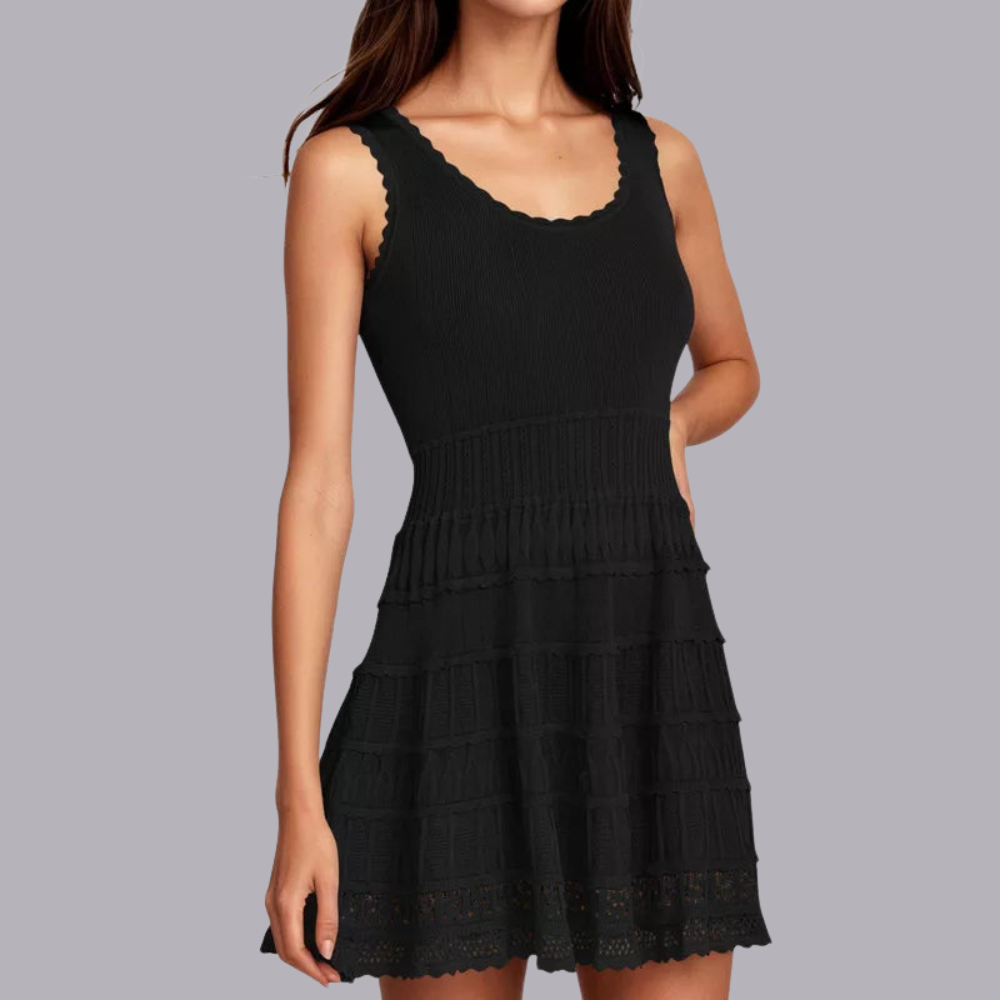 Damen Häkel-Saum Strick-Top Mini-Kleid Lässiges Sommeroutfit