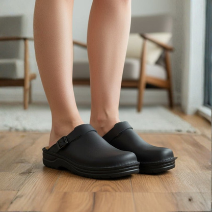 Women Orthopedic Leather Slip On Clogs Supportive Comfort Work Shoes