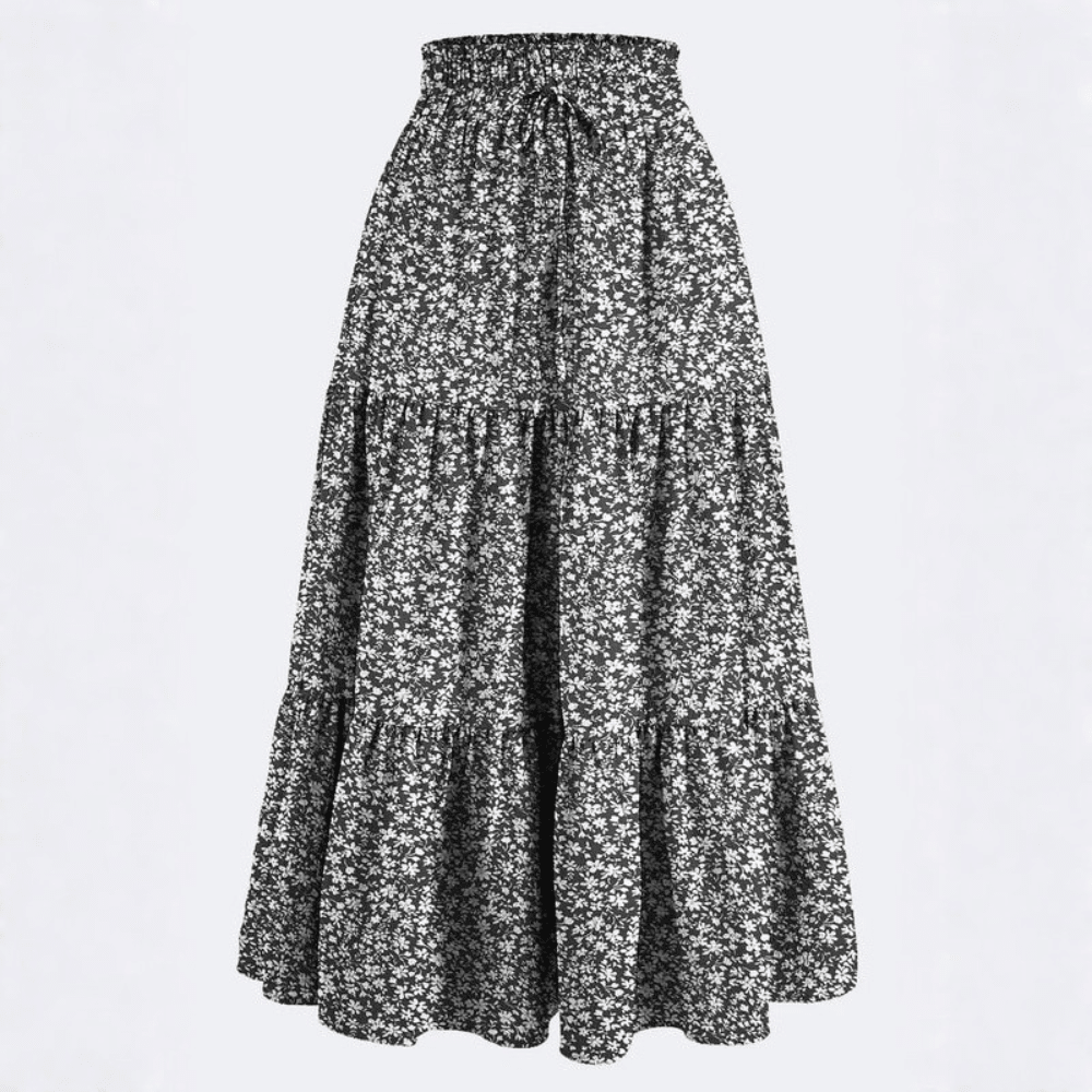 Women Summer Floral A Line Midi Skirt With Elastic Waist
