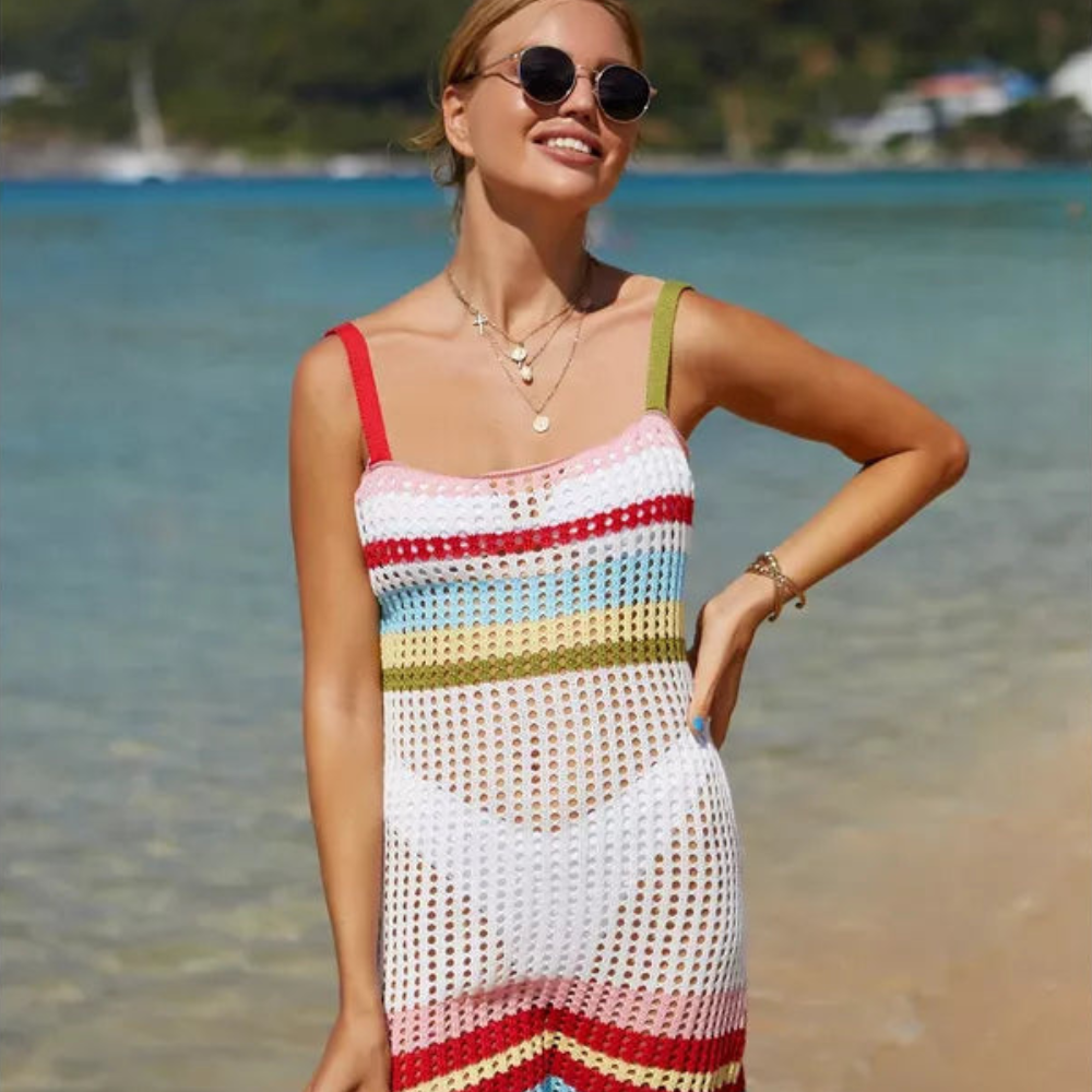 Women Sleeveless Crochet Knit Beach Cover Up Mesh Summer Dress