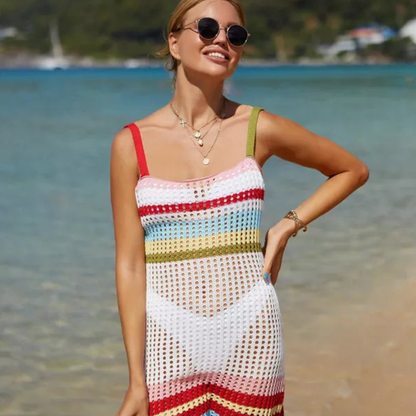 Women Sleeveless Crochet Knit Beach Cover Up Mesh Summer Dress