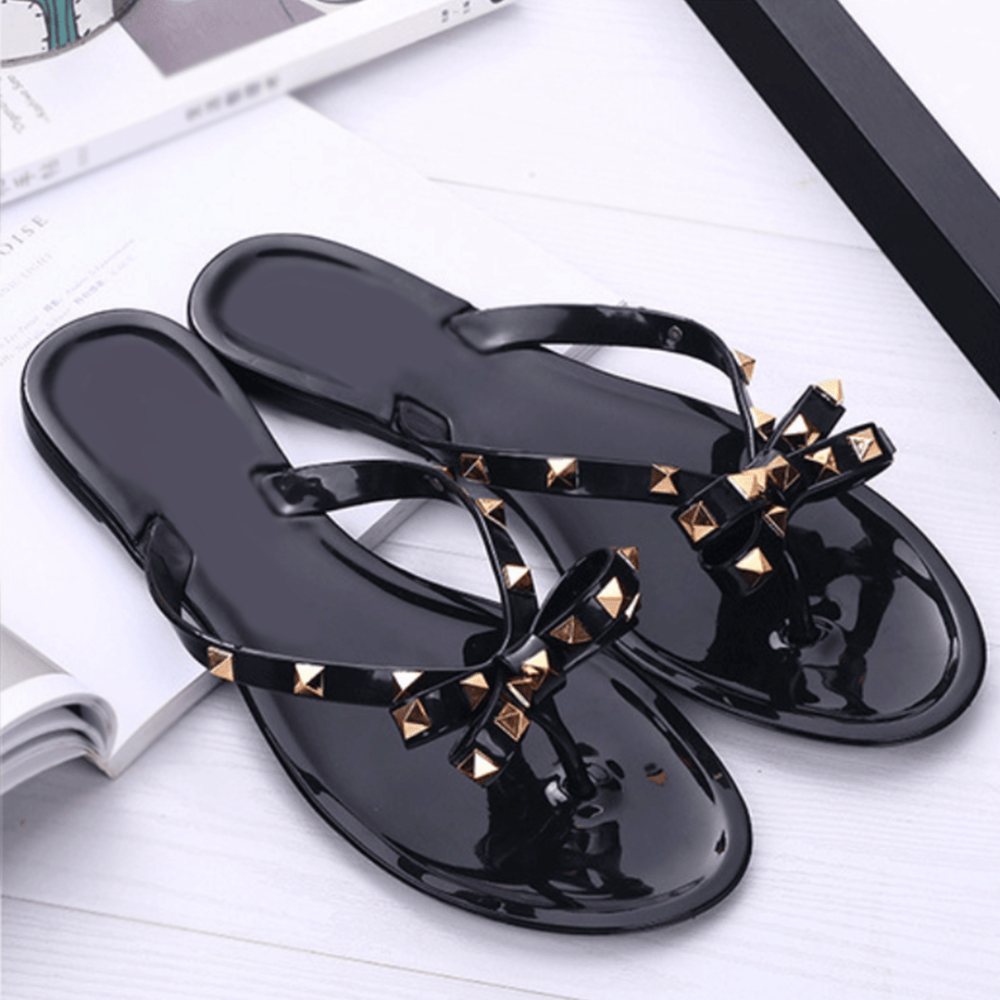 Women Studded Bow Jelly Sandals Flip Flop Casual Sandals