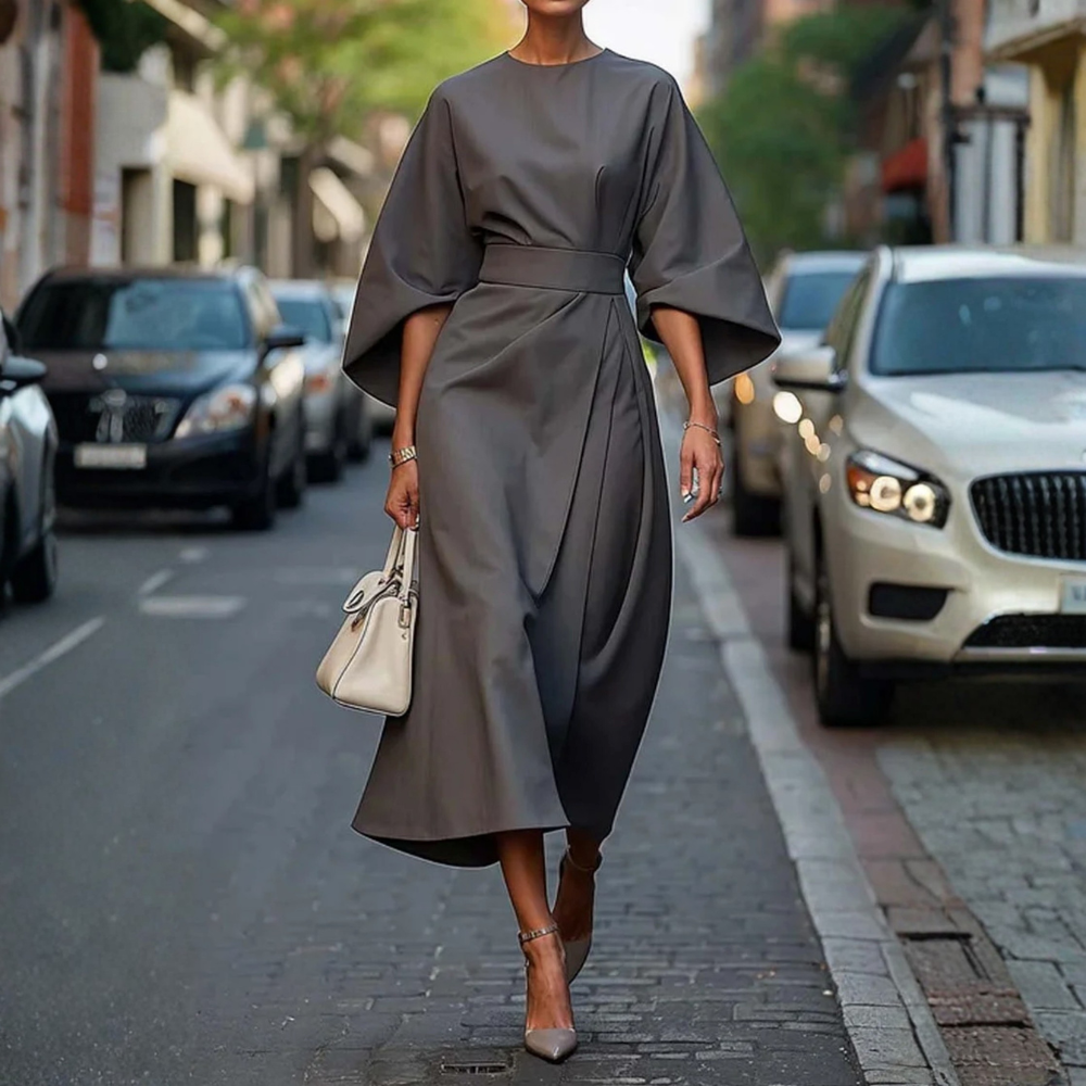 Women Belted Cocktail Dress Lantern Sleeve Elegant Evening Outfit