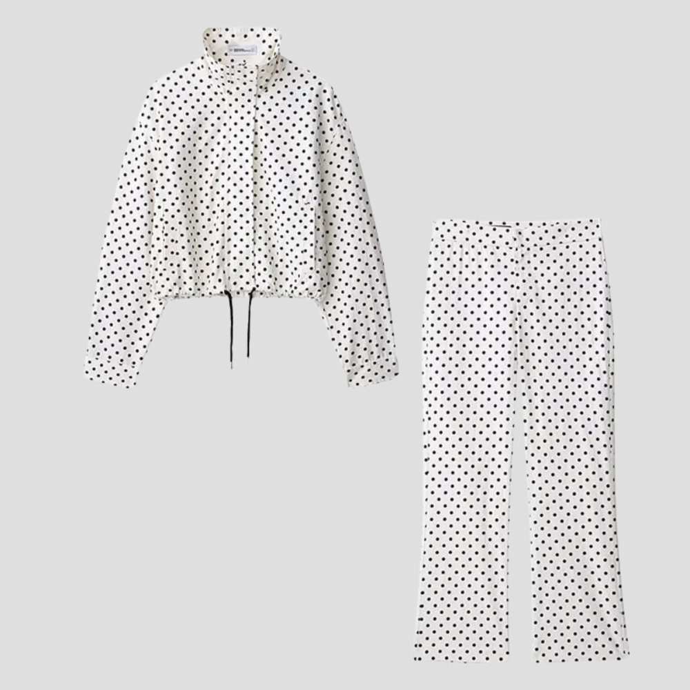 Damenjacke mit Rollkragen und Polka-Dots, langärmliger Freizeitmantel