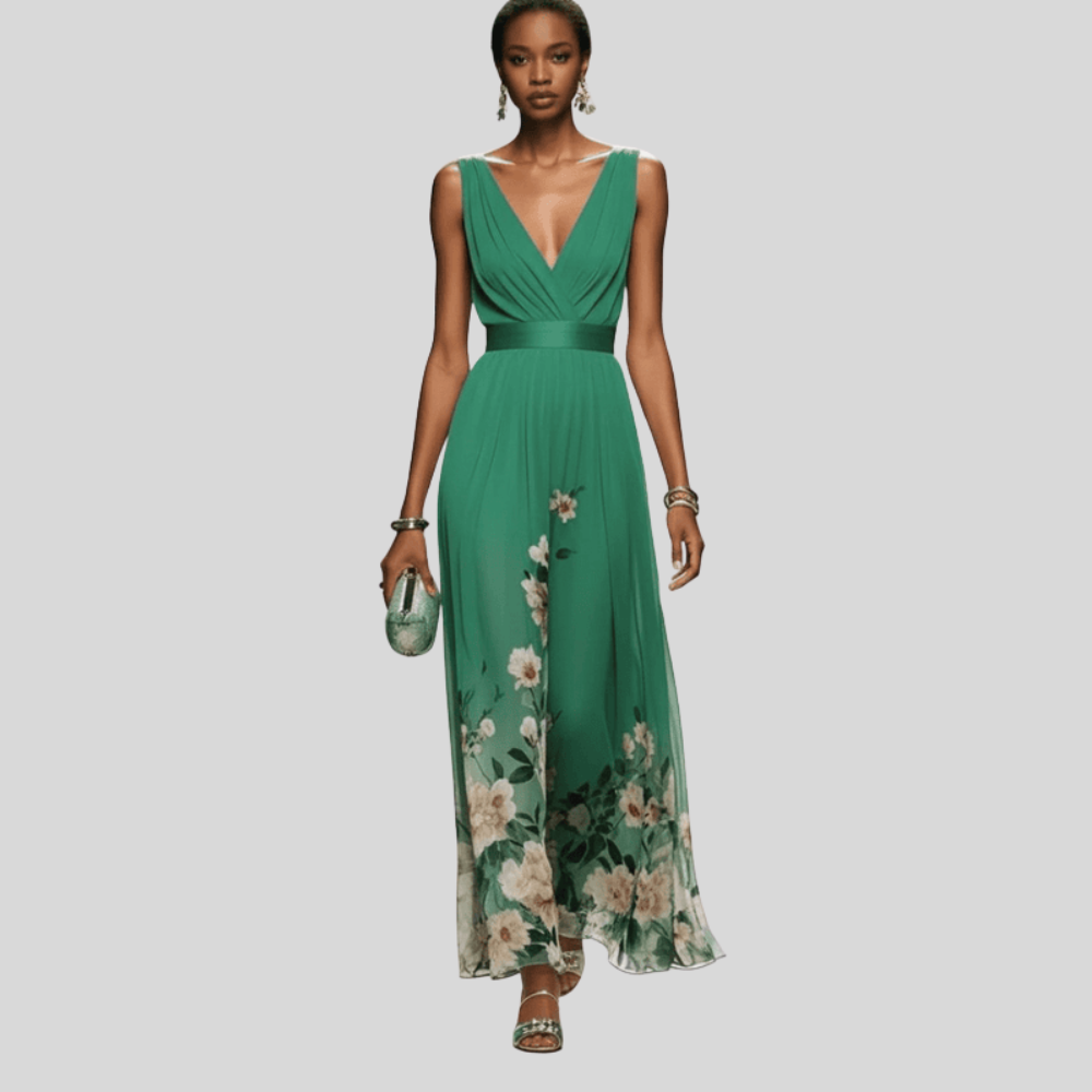 Damen Maxikleid aus Chiffon mit Blumenmuster Elegantes Sommeroutfit für Hochzeitsgäste