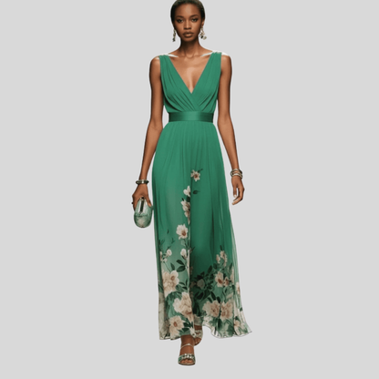 Damen Maxikleid aus Chiffon mit Blumenmuster Elegantes Sommeroutfit für Hochzeitsgäste